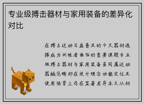 专业级搏击器材与家用装备的差异化对比