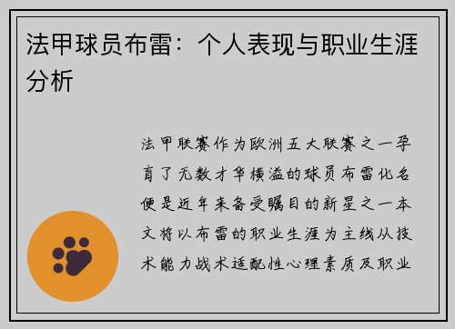 法甲球员布雷：个人表现与职业生涯分析