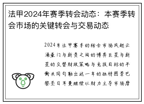 法甲2024年赛季转会动态：本赛季转会市场的关键转会与交易动态