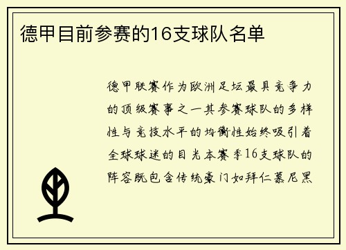德甲目前参赛的16支球队名单